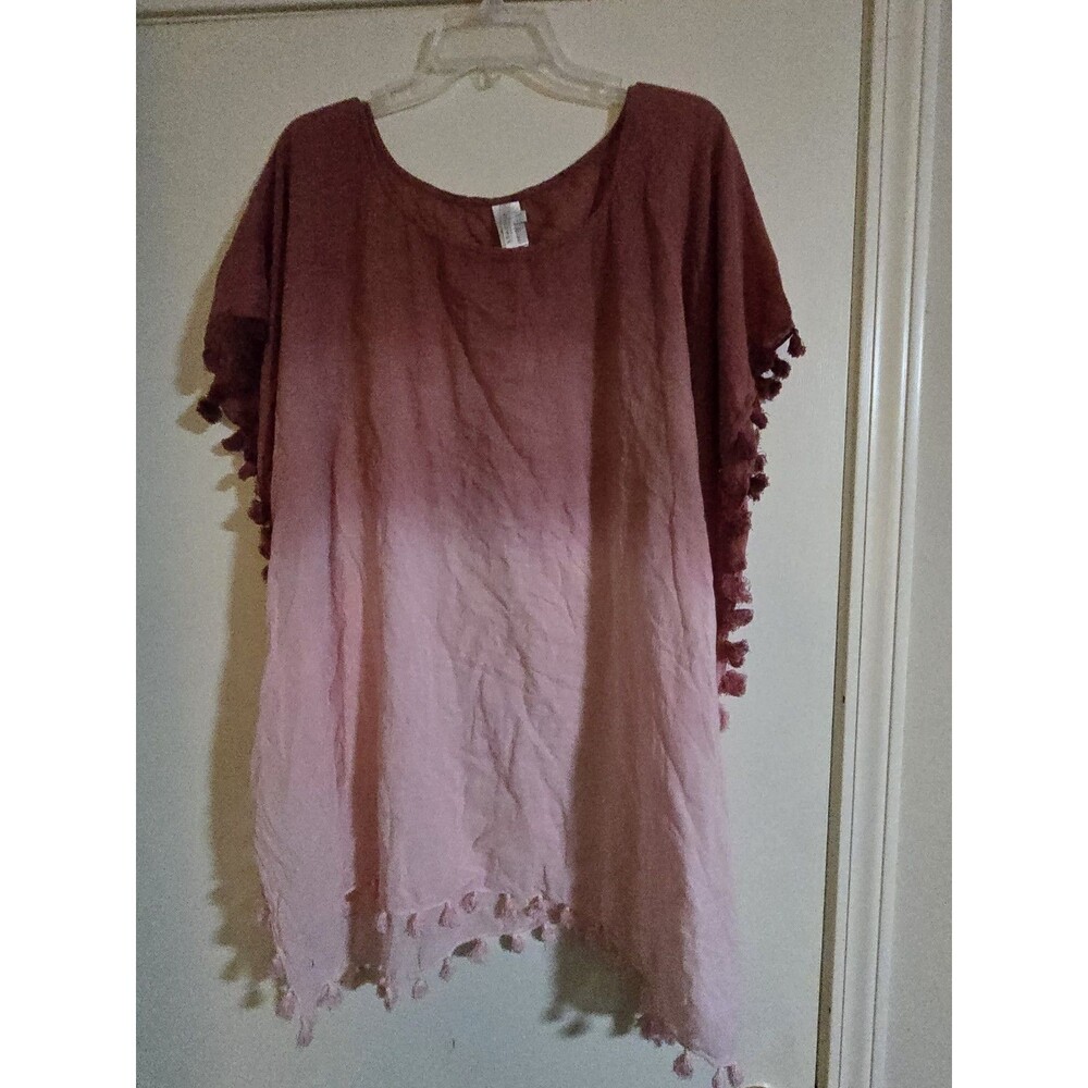 Seafolly Anthropologie 100% Cotton Dip Dye Caftan Cover Up with Tassles One Size
